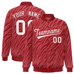 Red White Tiger Stripes Graffiti Pattern Varsity Bomber Jacket