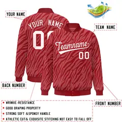Red White Tiger Stripes Graffiti Pattern Varsity Bomber Jacket 2