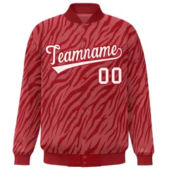 Red White Tiger Stripes Graffiti Pattern Varsity Bomber Jacket 3