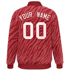 Red White Tiger Stripes Graffiti Pattern Varsity Bomber Jacket 4