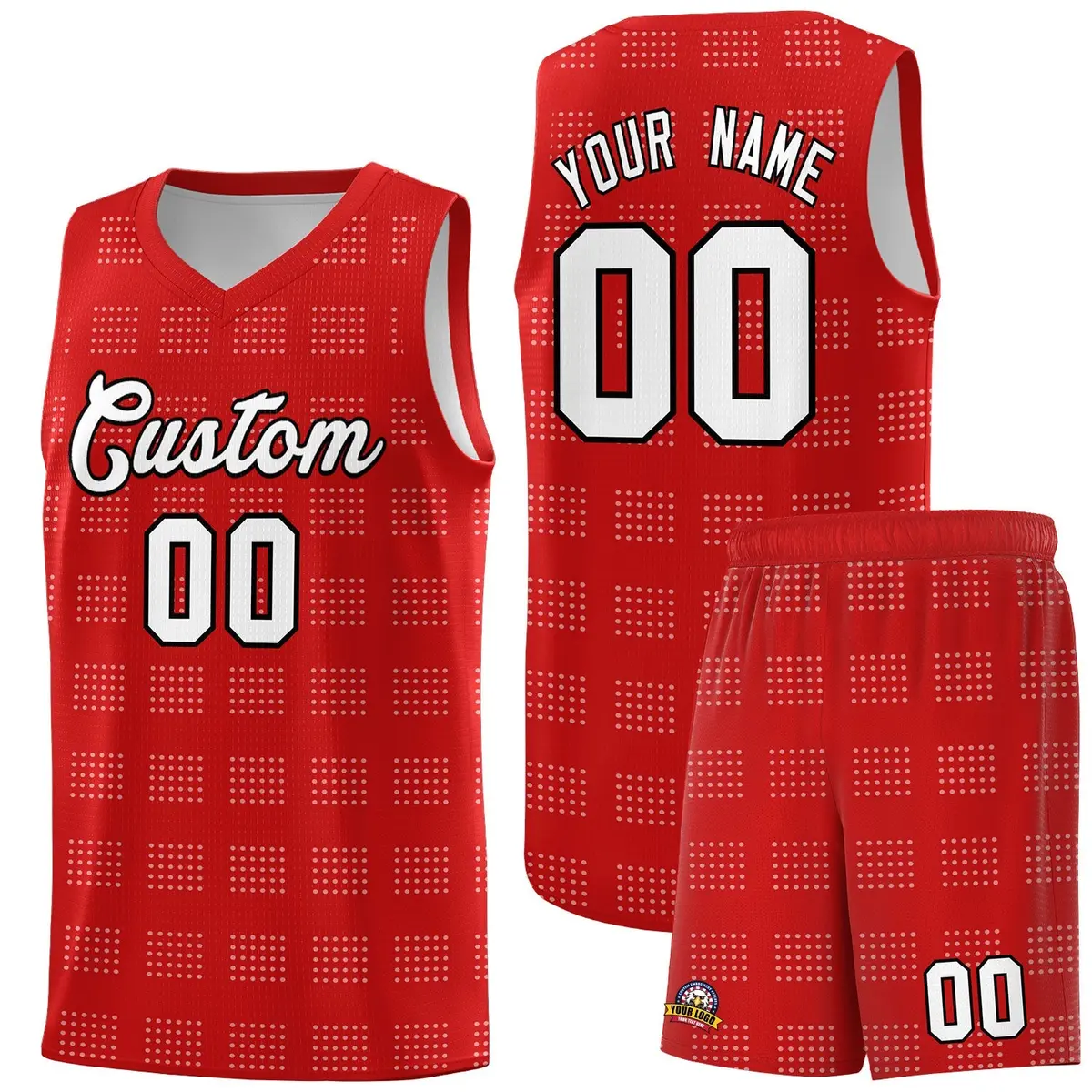 Red White Trailblazer Dot Pattern Basketball Jersey