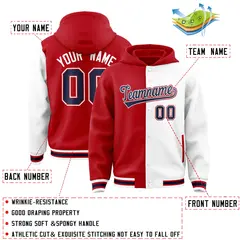 Red White Two Tone Split Full-Snap Varsity Letterman Hoodie Jacket 4