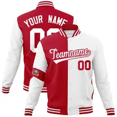 Red White Two Tone Split Letterman Varsity Jacket 1
