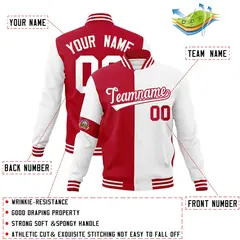 Red White Two Tone Split Letterman Varsity Jacket 4