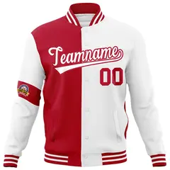 Red White Two Tone Split Letterman Varsity Jacket 5