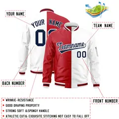 Red White Two Tone Split Varsity Full-Zip Letterman Bomber Jacket 2