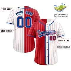 Red White Two Tone Striped Authentic Baseball Jersey 2