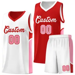 Red White U-shaped Side Pattern Double Side Basketball Jersey