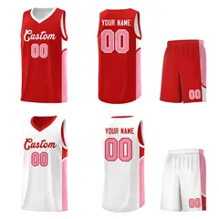 Red White U-shaped Side Pattern Double Side Basketball Jersey 2