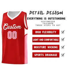 Red White U-shaped Side Pattern Double Side Basketball Jersey 3