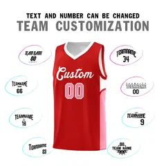 Red White U-shaped Side Pattern Double Side Basketball Jersey 4