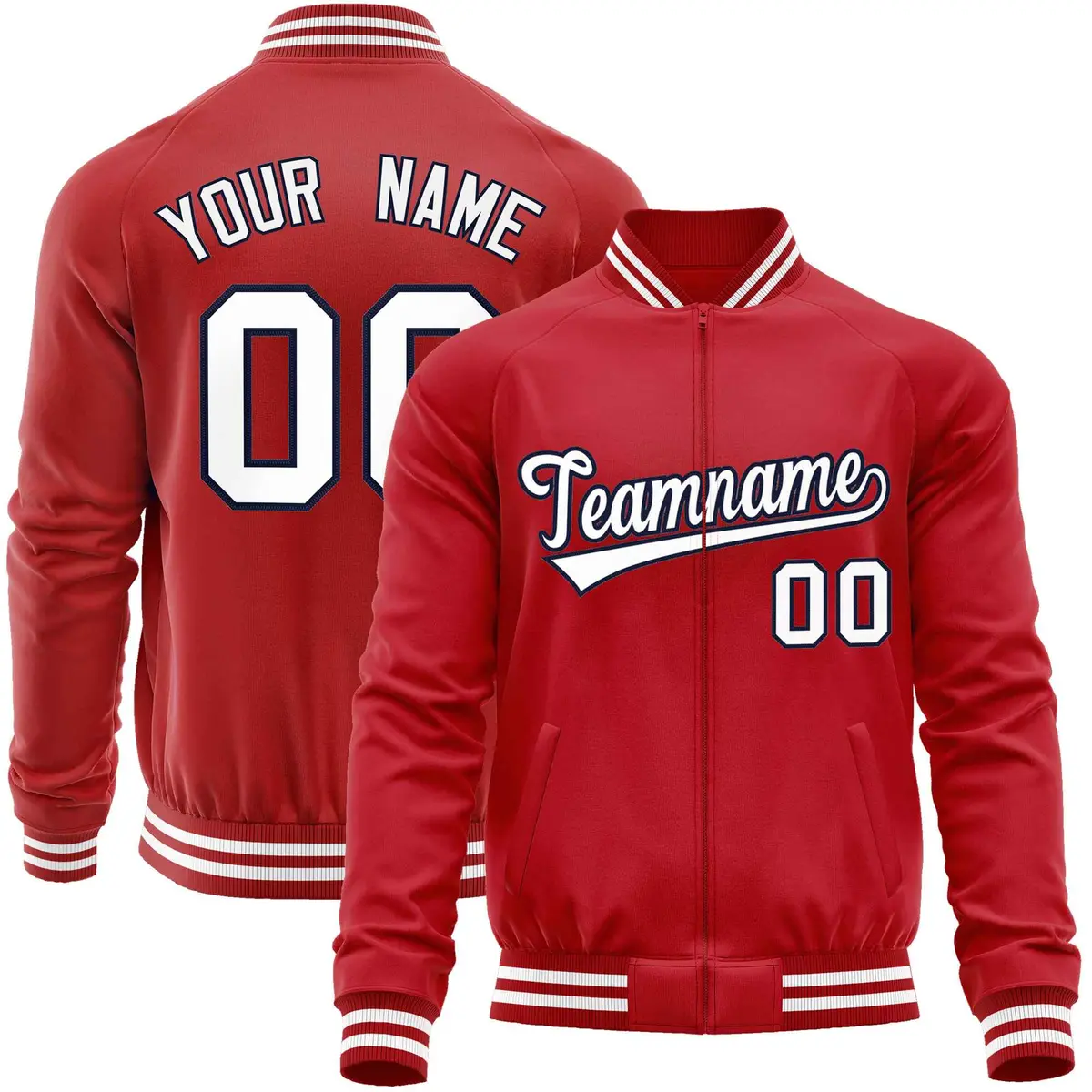 Red White Varsity Full-Zip Letterman Baseball Jacket