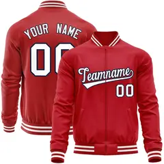 Red White Varsity Full-Zip Letterman Baseball Jacket