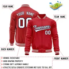 Red White Varsity Full-Zip Letterman Baseball Jacket 4
