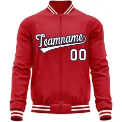 Red White Varsity Full-Zip Letterman Baseball Jacket 5