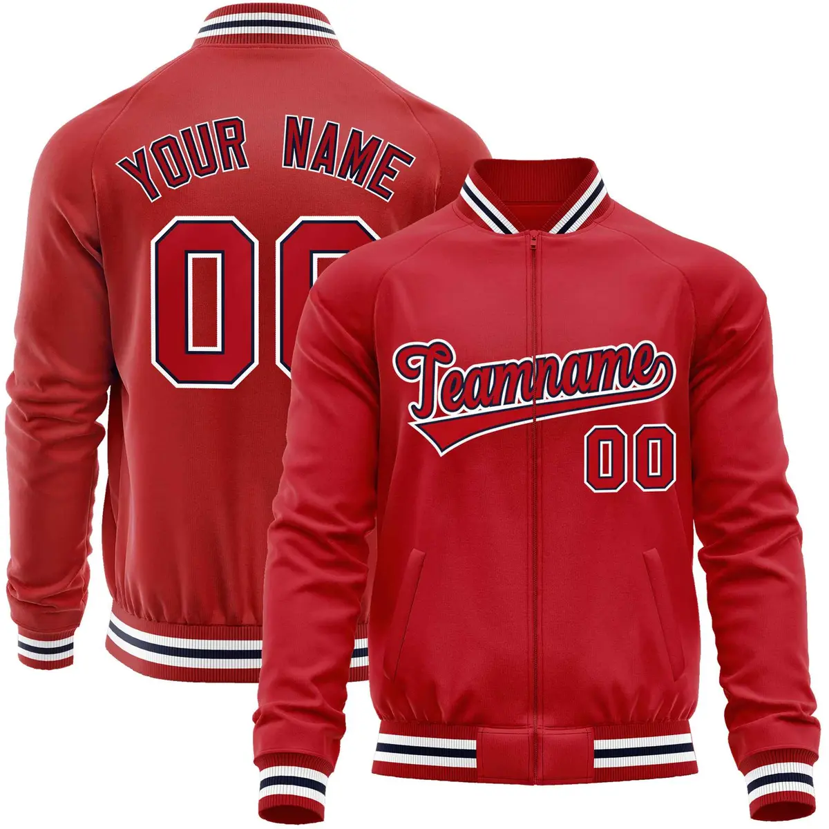 Red White Varsity Full-Zip Letterman Baseball Jacket