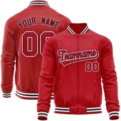 Red White Varsity Full-Zip Letterman Baseball Jacket 1