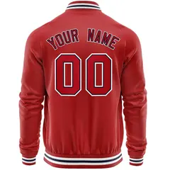 Red White Varsity Full-Zip Letterman Baseball Jacket 6