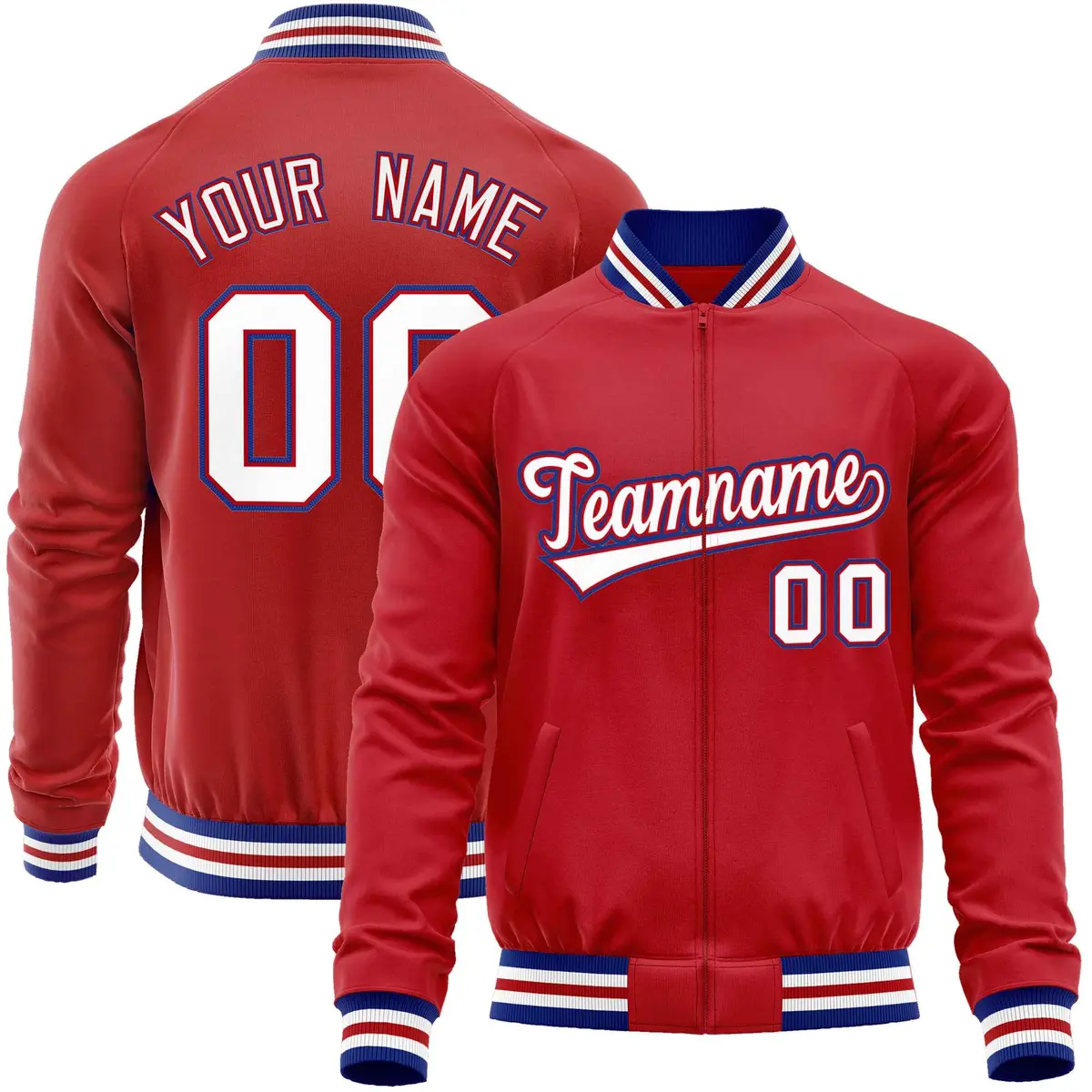 Red White Varsity Full-Zip Letterman Baseball Jacket