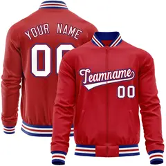 Red White Varsity Full-Zip Letterman Baseball Jacket 1