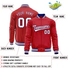 Red White Varsity Full-Zip Letterman Baseball Jacket 4
