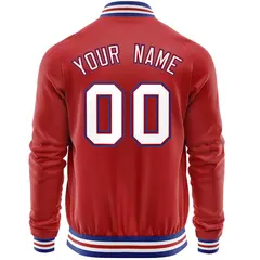 Red White Varsity Full-Zip Letterman Baseball Jacket 6