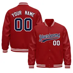 Red White Varsity Jacket with Leather Sleeves Wrinkle-Resistant