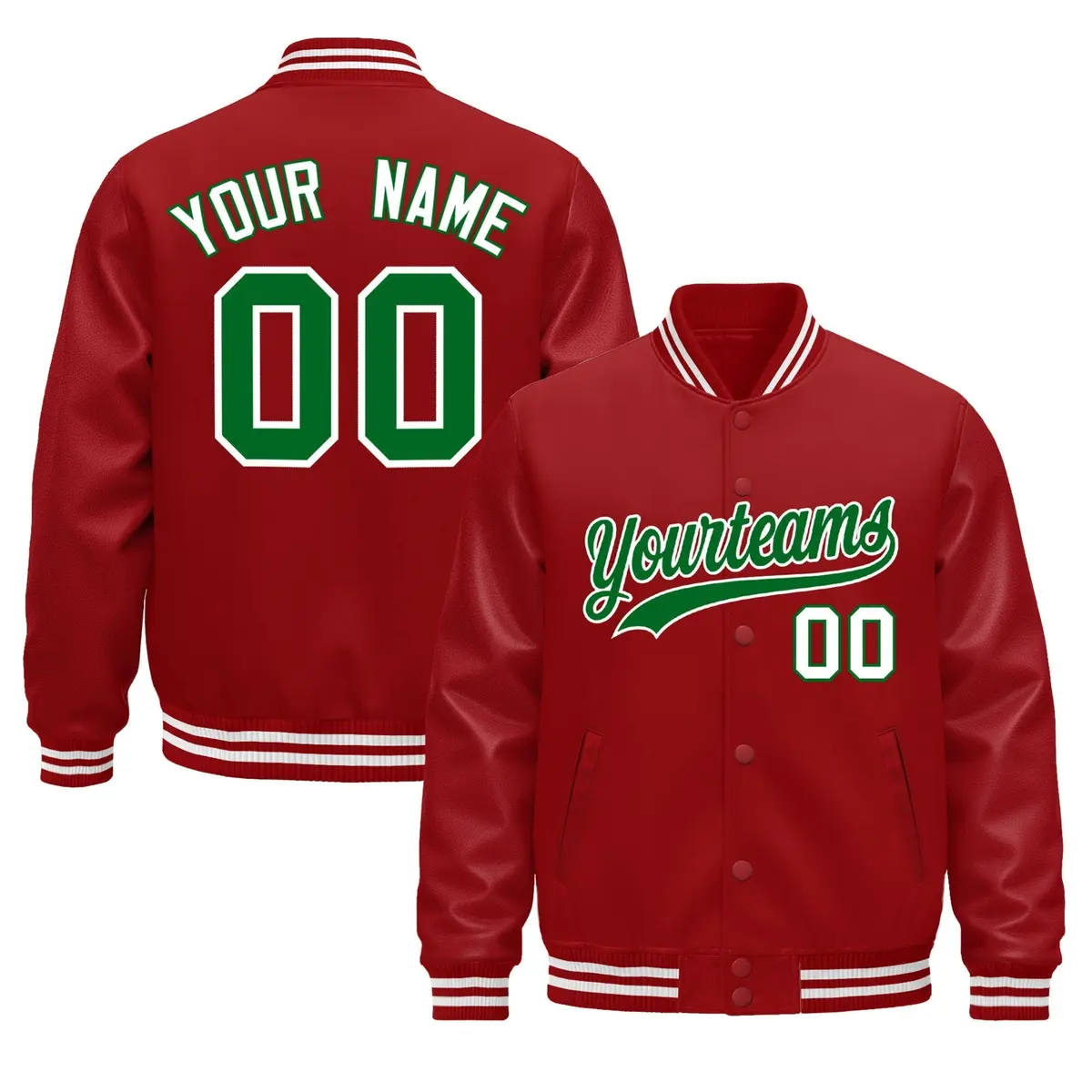 Red White Varsity Jacket with Leather Sleeves Wrinkle-Resistant