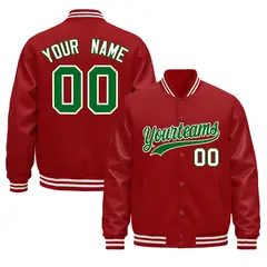 Red White Varsity Jacket with Leather Sleeves Wrinkle-Resistant