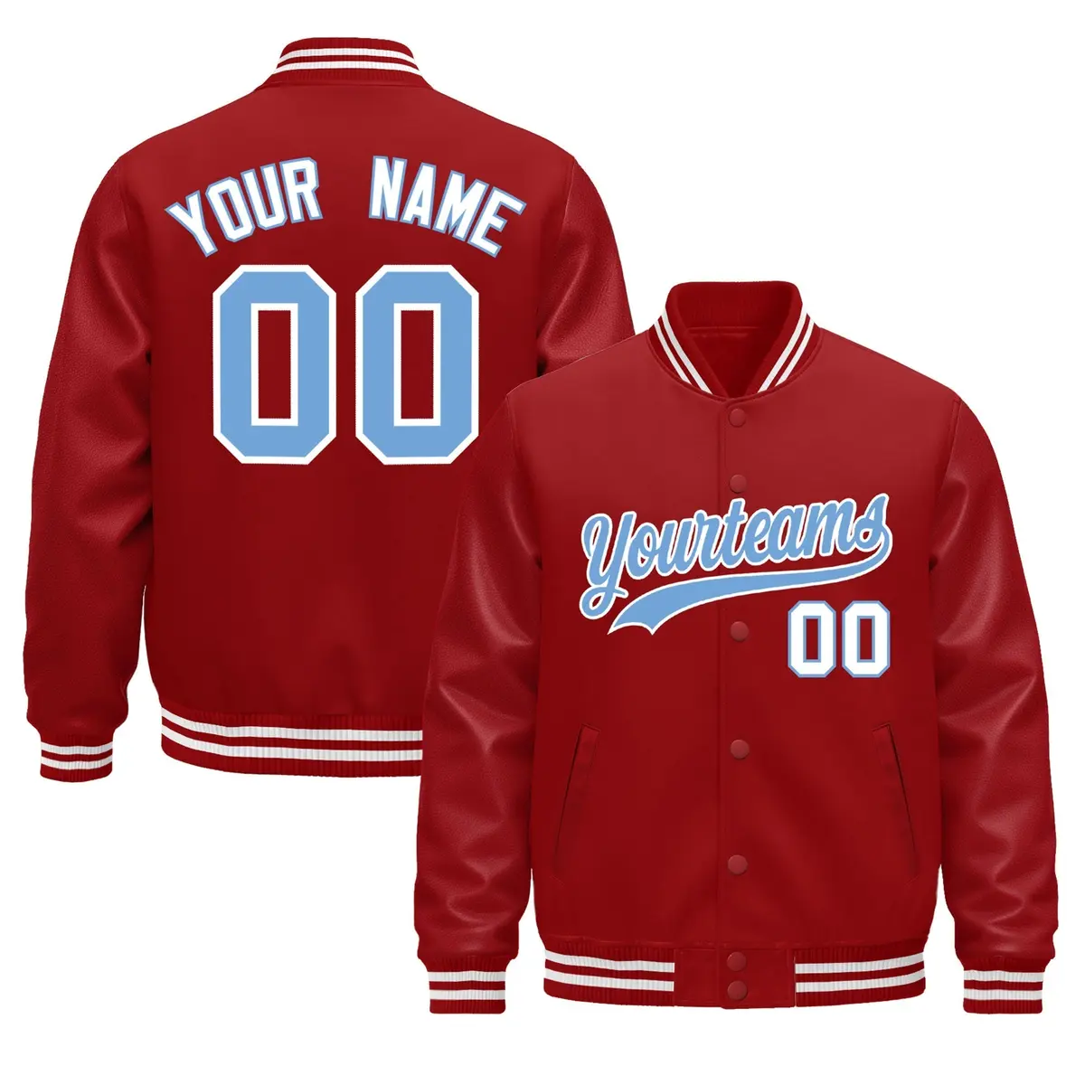Red White Varsity Jacket with Leather Sleeves Wrinkle-Resistant