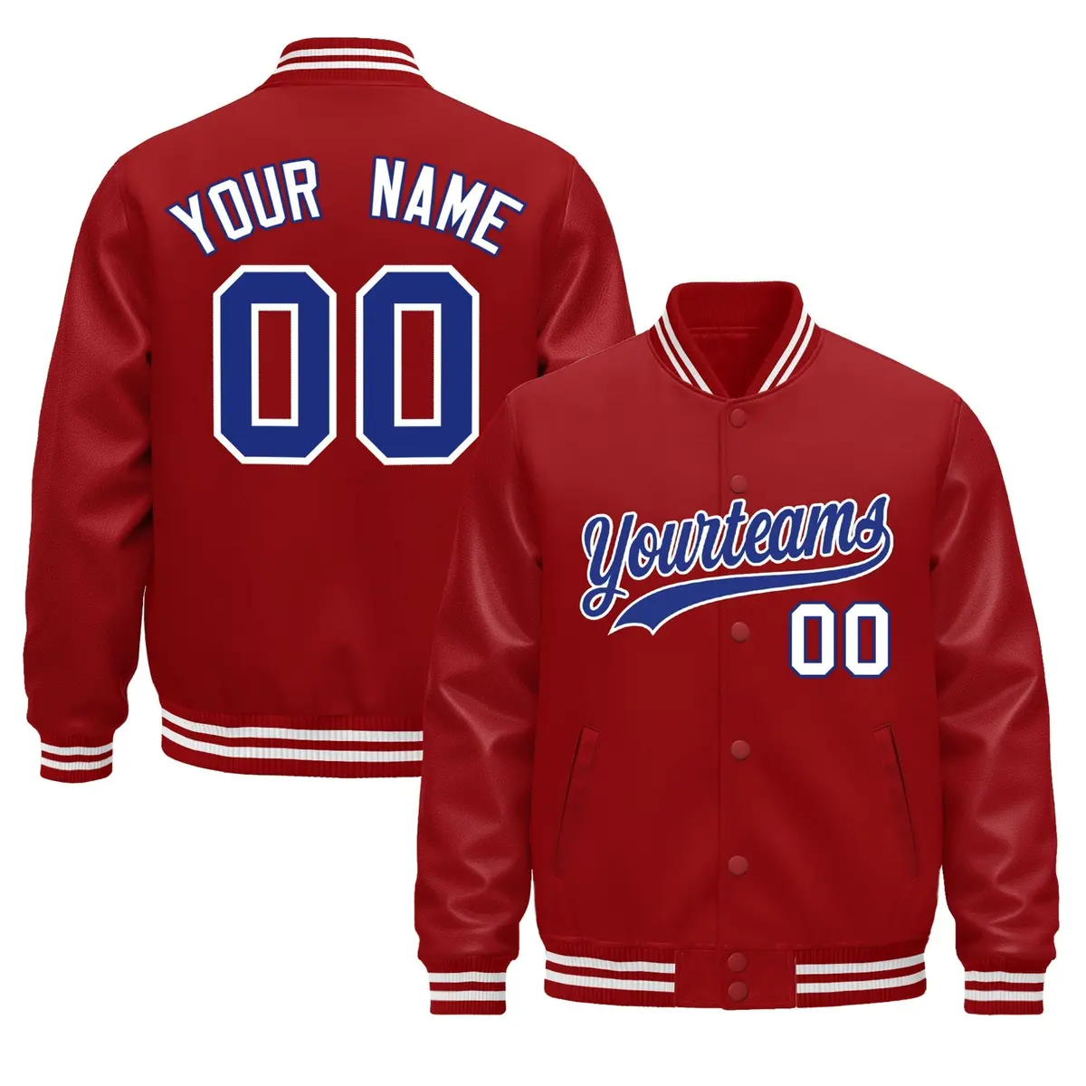 Red White Varsity Jacket with Leather Sleeves Wrinkle-Resistant