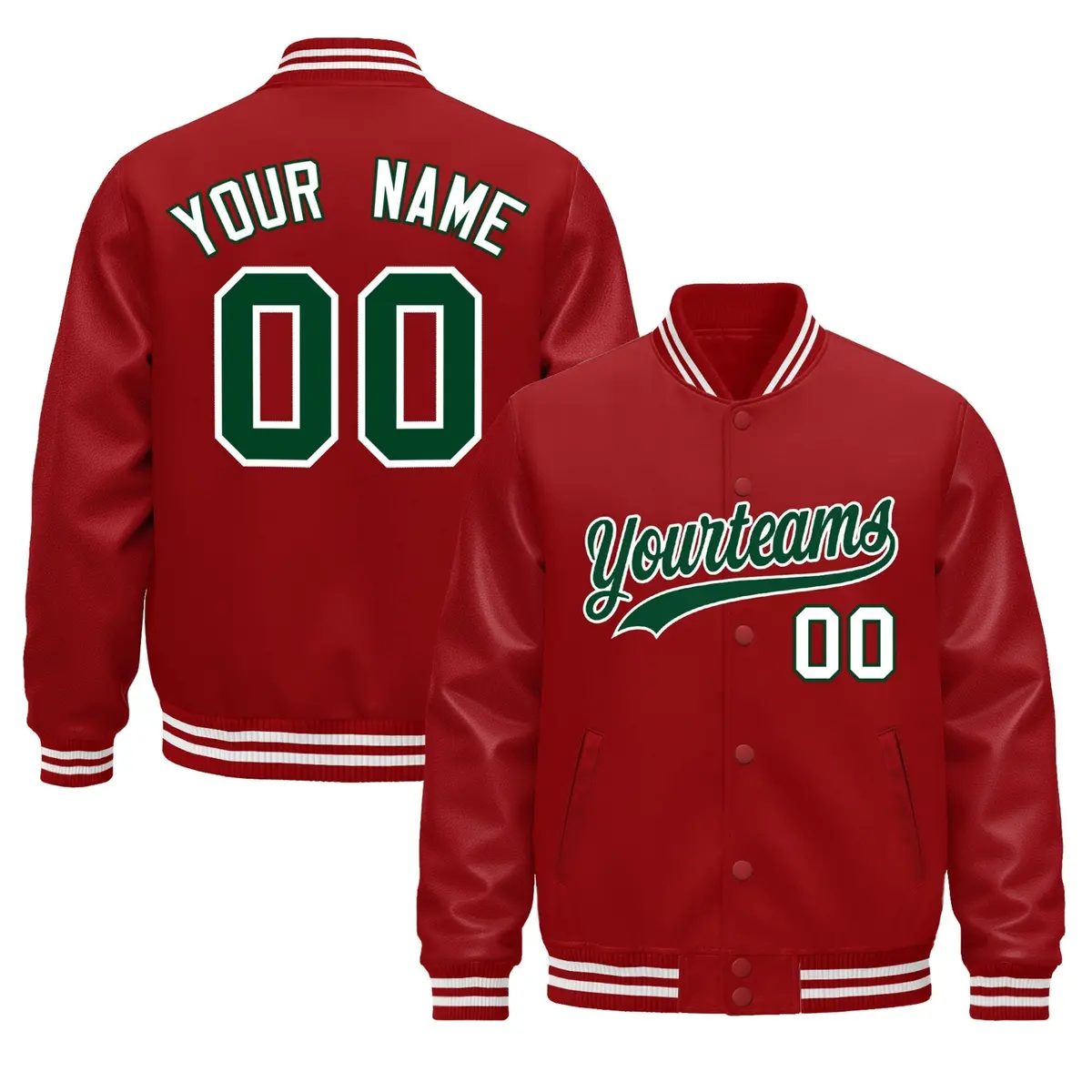 Red White Varsity Jacket with Leather Sleeves Wrinkle-Resistant