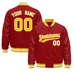 Red White Varsity Jacket with Leather Sleeves Wrinkle-Resistant