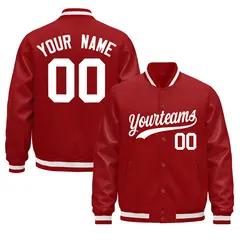 Red White Varsity Jacket with Leather Sleeves Wrinkle-Resistant