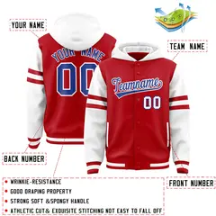 Red White Varsity Letterman Hoodie Jacket Raglan Three Stripes 4