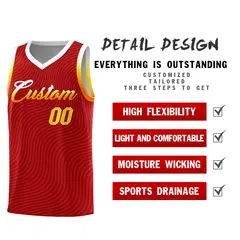 Red White Wave Pattern Basketball Uniform Jersey 2