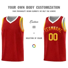 Red White Wave Pattern Basketball Uniform Jersey 3