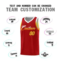 Red White Wave Pattern Basketball Uniform Jersey 4