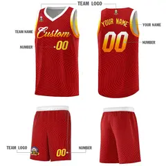 Red White Wave Pattern Basketball Uniform Jersey 5