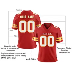 Red White-Yellow Classic Mesh Authentic Football Jersey 2