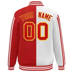 Red White-Yellow Color Block Varsity Baseball Bomber Jacket 4