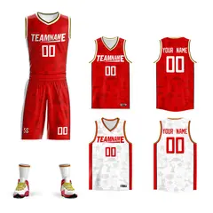 Red White-Yellow Double Side Sets Basketball Jersey
