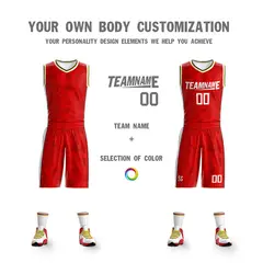 Red White-Yellow Double Side Sets Basketball Jersey 3