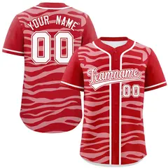 Red White Zebra Stripes Graffiti Authentic Baseball Jersey