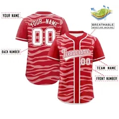 Red White Zebra Stripes Graffiti Authentic Baseball Jersey 2