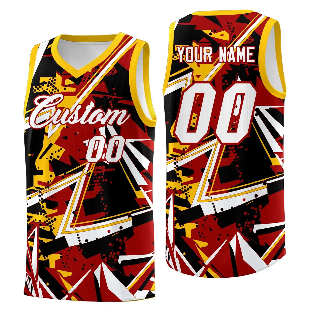 Red Yellow Abstract Graffiti Wrinkle-Resistant Basketball Jersey