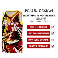 Red Yellow Abstract Graffiti Wrinkle-Resistant Basketball Jersey 2