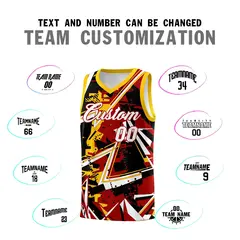 Red Yellow Abstract Graffiti Wrinkle-Resistant Basketball Jersey 4