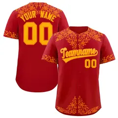 Red Yellow Baroque Style Baseball Jersey