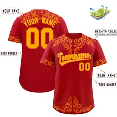 Red Yellow Baroque Style Baseball Jersey 2